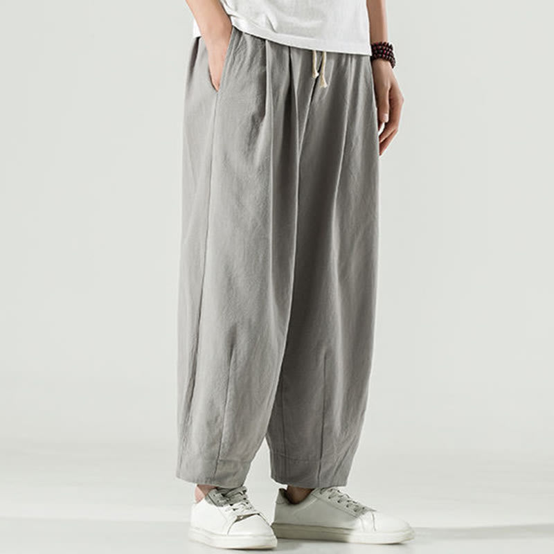 Męskie spodnie haremowe do kostek z motywem Buddha Stones w jednolitym kolorze z kieszeniami - image 11