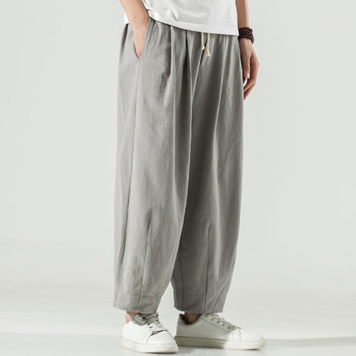 Męskie spodnie haremowe do kostek z motywem Buddha Stones w jednolitym kolorze z kieszeniami - image 11