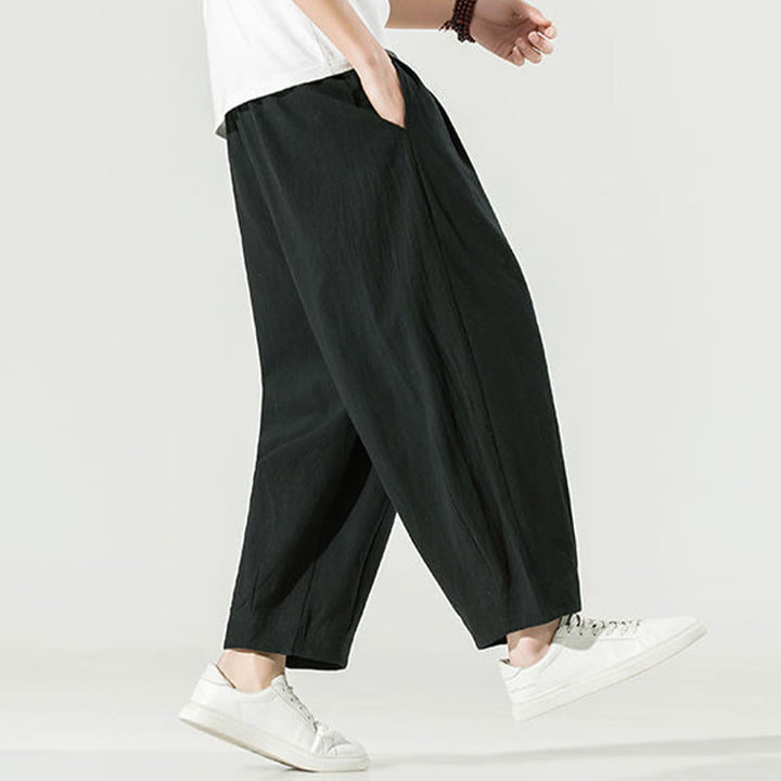 Męskie spodnie haremowe do kostek z motywem Buddha Stones w jednolitym kolorze z kieszeniami - image 25