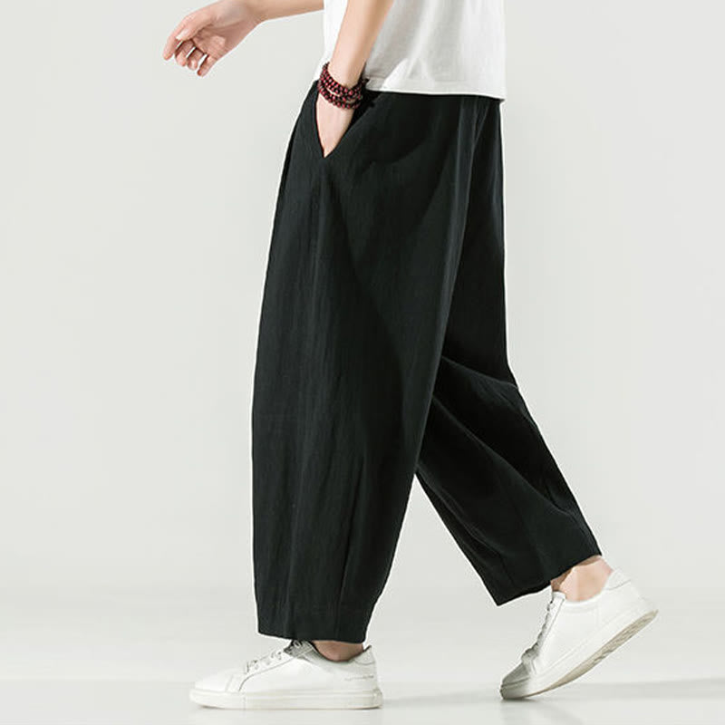 Męskie spodnie haremowe do kostek z motywem Buddha Stones w jednolitym kolorze z kieszeniami - image 23