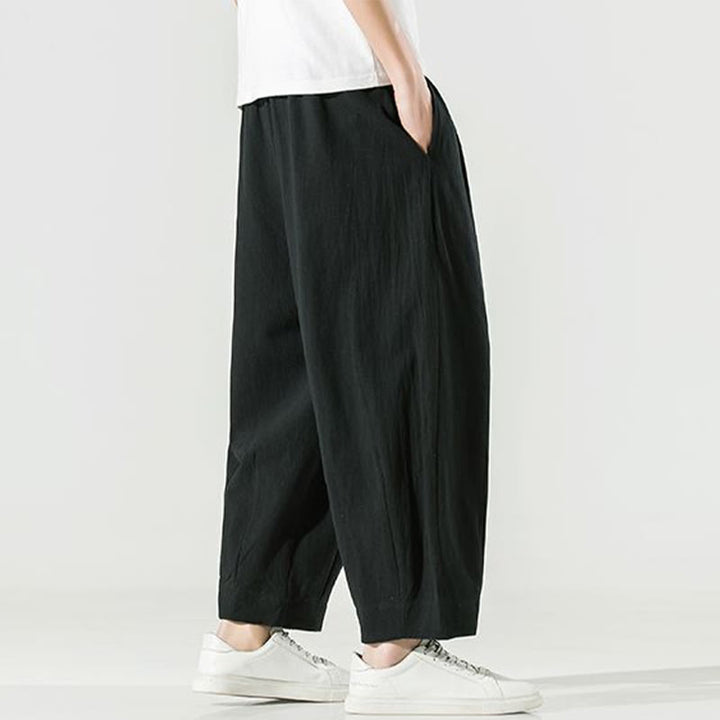 Męskie spodnie haremowe do kostek z motywem Buddha Stones w jednolitym kolorze z kieszeniami - image 24