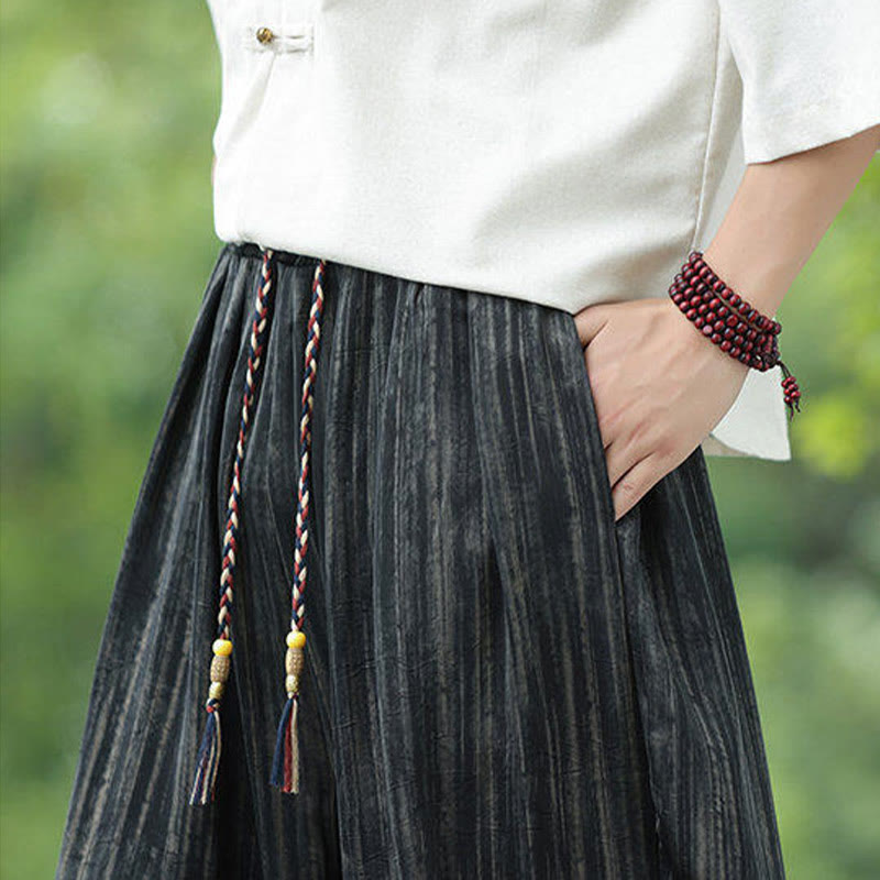 Spodnie haremowe męskie Buddha Stones Summer Black Stripes Drawstring z kieszeniami - image 9