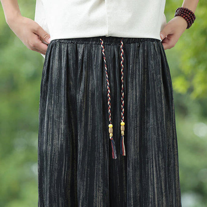 Spodnie haremowe męskie Buddha Stones Summer Black Stripes Drawstring z kieszeniami - image 10