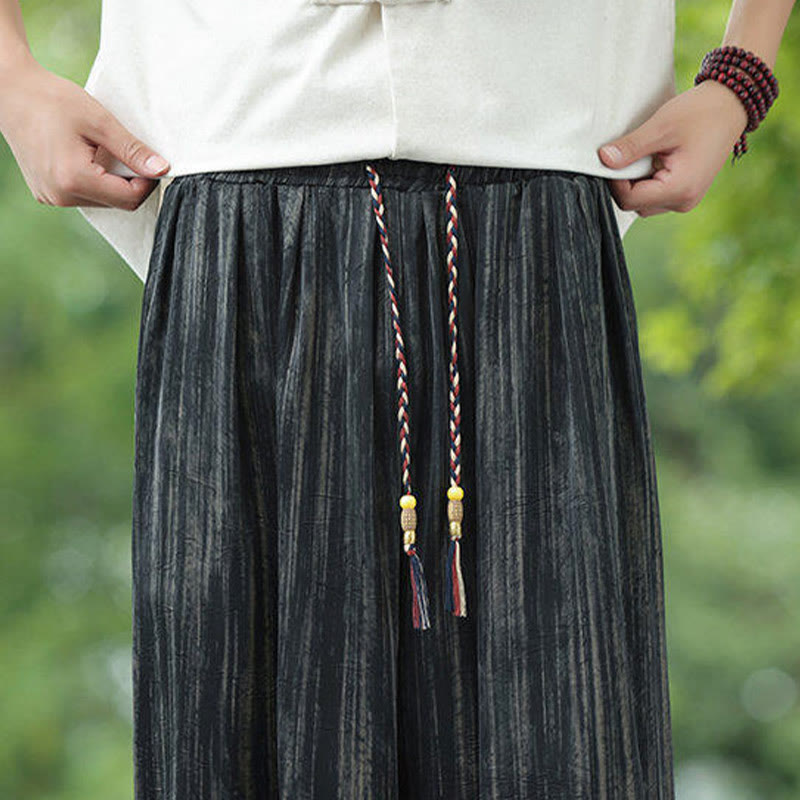 Spodnie haremowe męskie Buddha Stones Summer Black Stripes Drawstring z kieszeniami - image 11