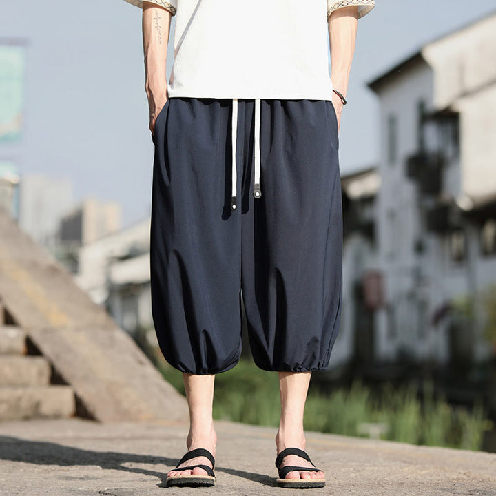 Spodnie haremowe męskie Capri z kieszeniami i ściągaczem Buddha Stones Solid Drawstring