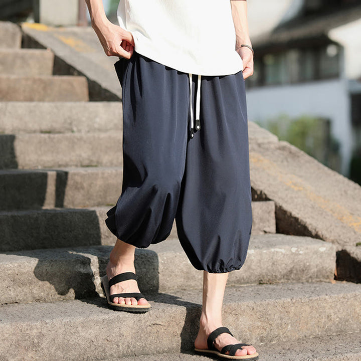 Spodnie haremowe męskie Capri z kieszeniami i ściągaczem Buddha Stones Solid Drawstring