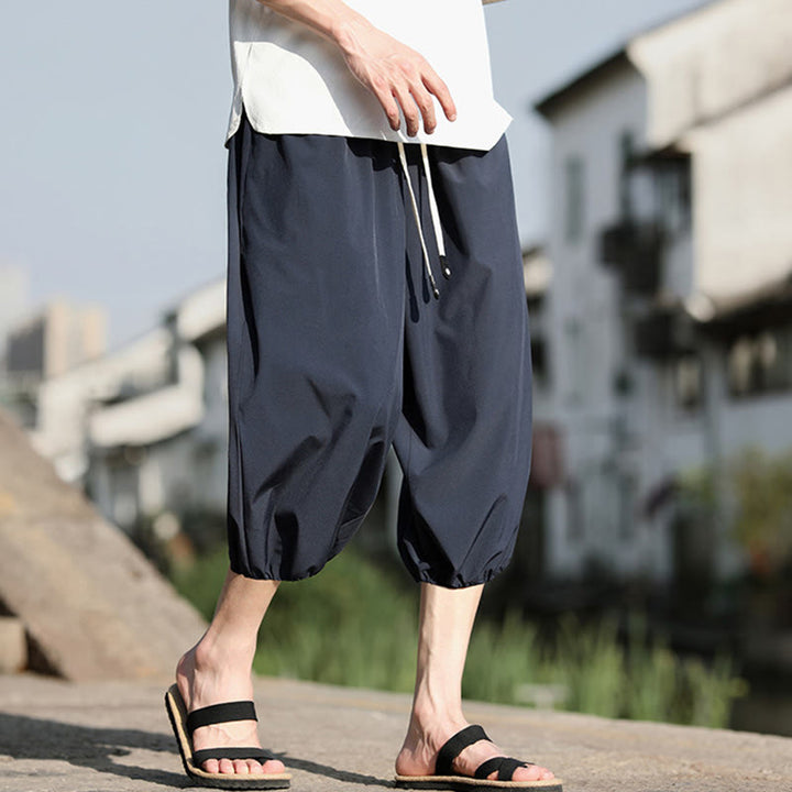 Spodnie haremowe męskie Capri z kieszeniami i ściągaczem Buddha Stones Solid Drawstring