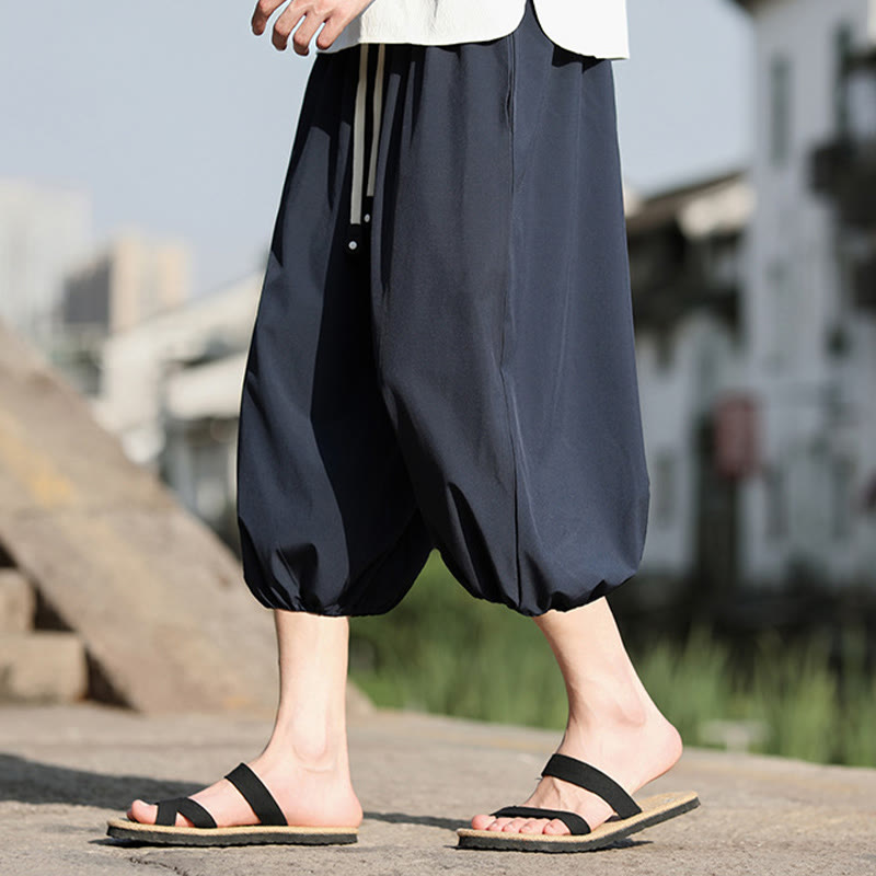 Spodnie haremowe męskie Capri z kieszeniami i ściągaczem Buddha Stones Solid Drawstring - image 2