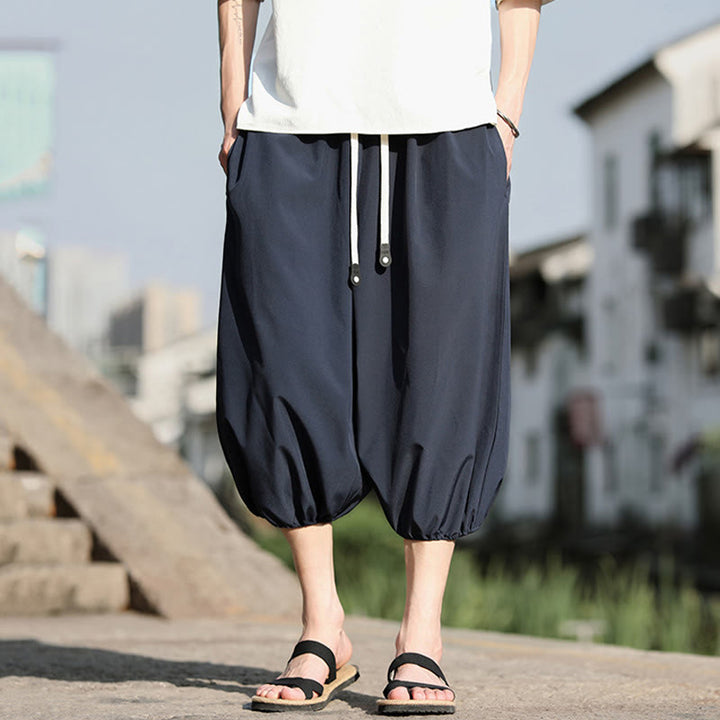 Spodnie haremowe męskie Capri z kieszeniami i ściągaczem Buddha Stones Solid Drawstring