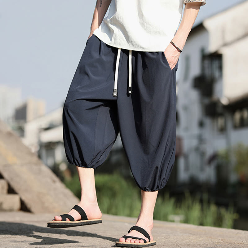 Spodnie haremowe męskie Capri z kieszeniami i ściągaczem Buddha Stones Solid Drawstring - image 7