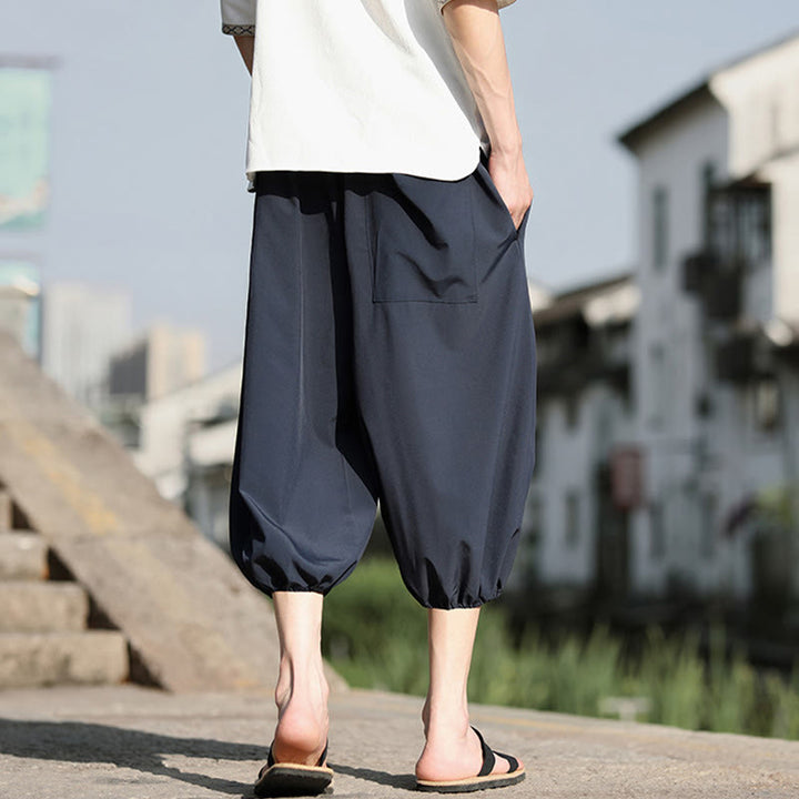 Spodnie haremowe męskie Capri z kieszeniami i ściągaczem Buddha Stones Solid Drawstring - image 4