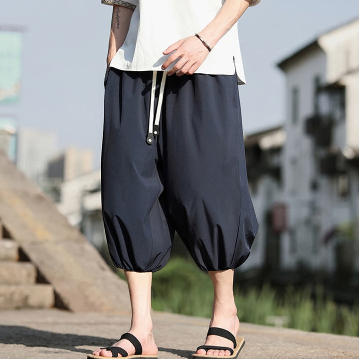 Spodnie haremowe męskie Capri z kieszeniami i ściągaczem Buddha Stones Solid Drawstring