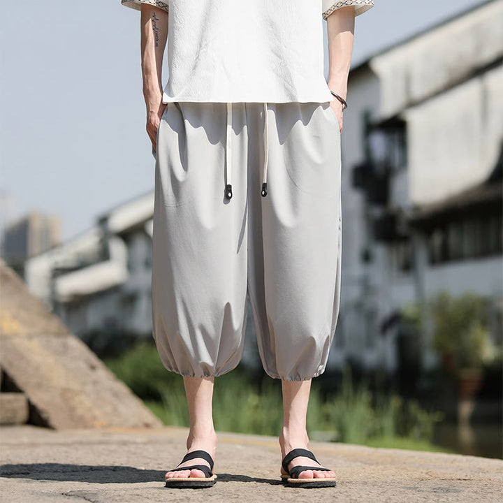 Spodnie haremowe męskie Capri z kieszeniami i ściągaczem Buddha Stones Solid Drawstring - Jasnoszary - US/UK/AU46， EU56 (5XL) - image 9