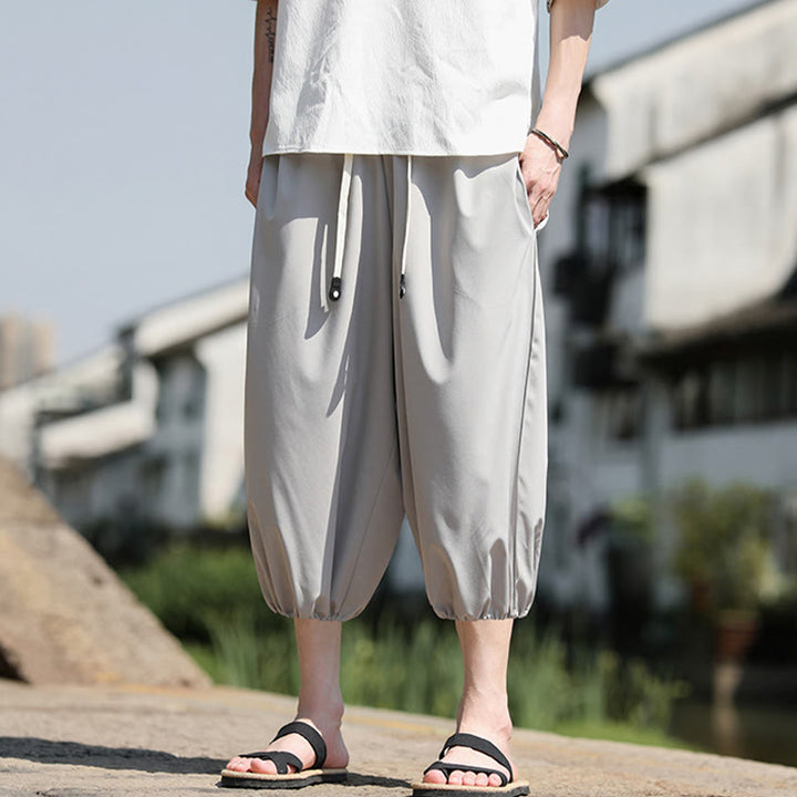 Spodnie haremowe męskie Capri z kieszeniami i ściągaczem Buddha Stones Solid Drawstring