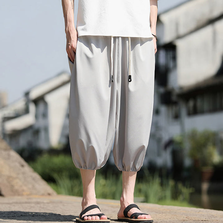 Spodnie haremowe męskie Capri z kieszeniami i ściągaczem Buddha Stones Solid Drawstring