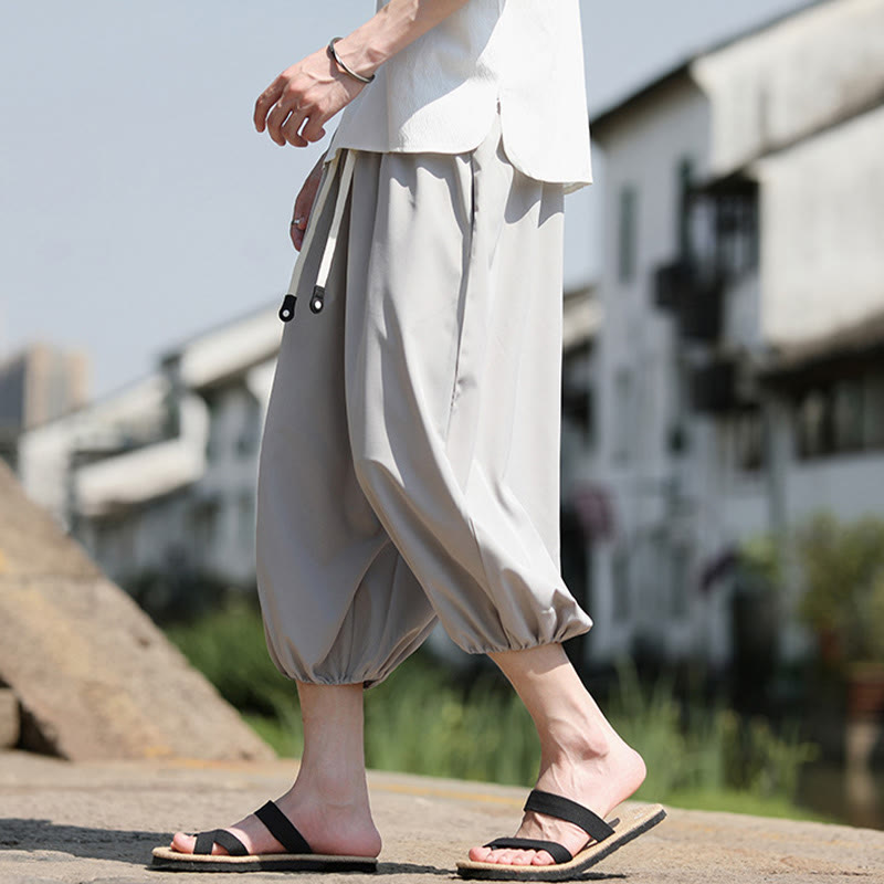 Spodnie haremowe męskie Capri z kieszeniami i ściągaczem Buddha Stones Solid Drawstring