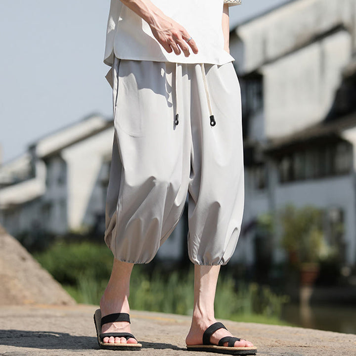 Spodnie haremowe męskie Capri z kieszeniami i ściągaczem Buddha Stones Solid Drawstring