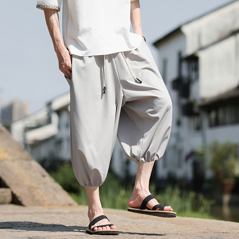 Spodnie haremowe męskie Capri z kieszeniami i ściągaczem Buddha Stones Solid Drawstring - image 15