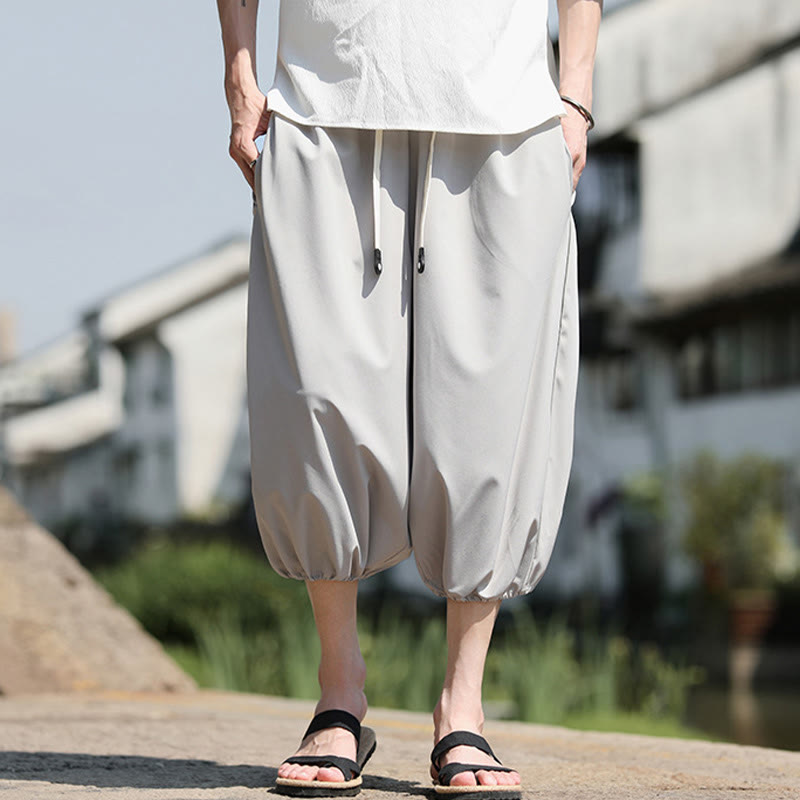 Spodnie haremowe męskie Capri z kieszeniami i ściągaczem Buddha Stones Solid Drawstring
