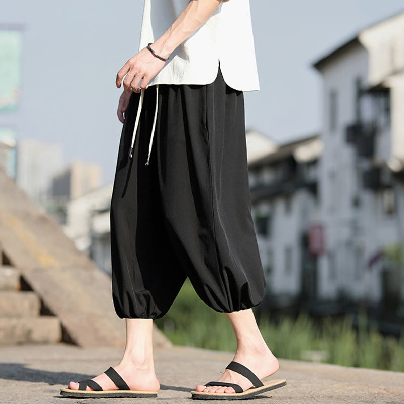 Spodnie haremowe męskie Capri z kieszeniami i ściągaczem Buddha Stones Solid Drawstring