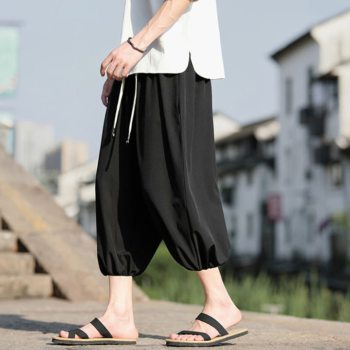 Spodnie haremowe męskie Capri z kieszeniami i ściągaczem Buddha Stones Solid Drawstring