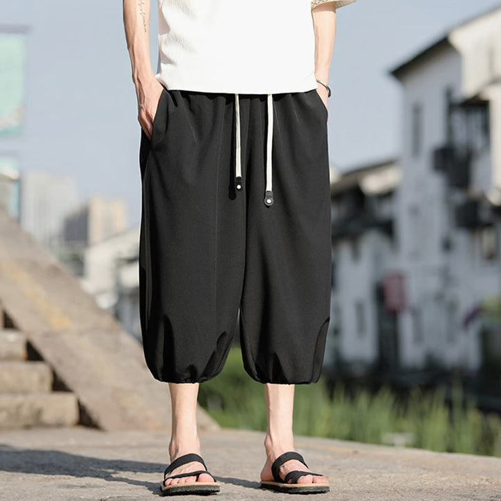 Spodnie haremowe męskie Capri z kieszeniami i ściągaczem Buddha Stones Solid Drawstring