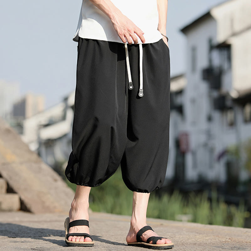 Spodnie haremowe męskie Capri z kieszeniami i ściągaczem Buddha Stones Solid Drawstring