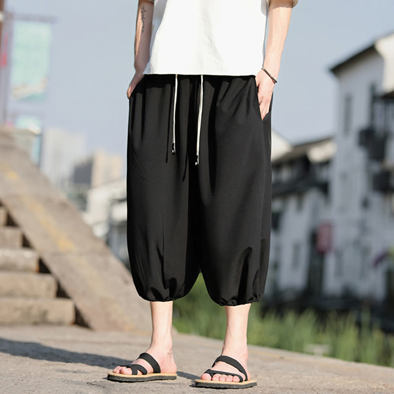 Spodnie haremowe męskie Capri z kieszeniami i ściągaczem Buddha Stones Solid Drawstring