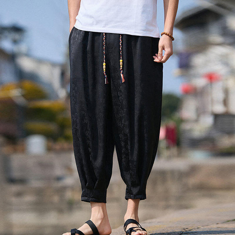 Buddha Stones Letni wzór haftu Spodnie ściągane sznurkiem męskie o długości 7-8 z kieszeniami - image 1