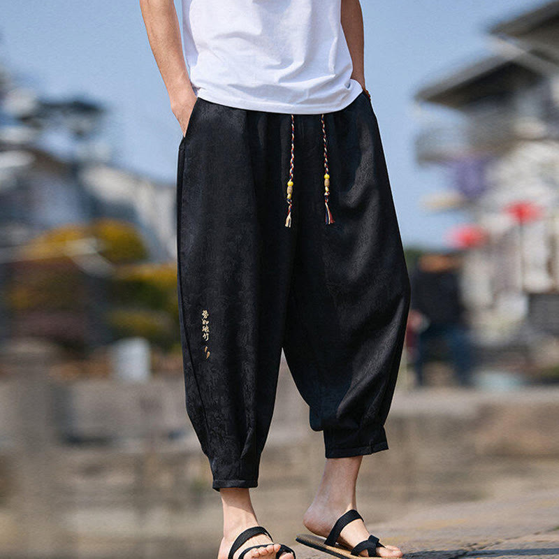 Buddha Stones Letni wzór haftu Spodnie ściągane sznurkiem męskie o długości 7-8 z kieszeniami - image 7