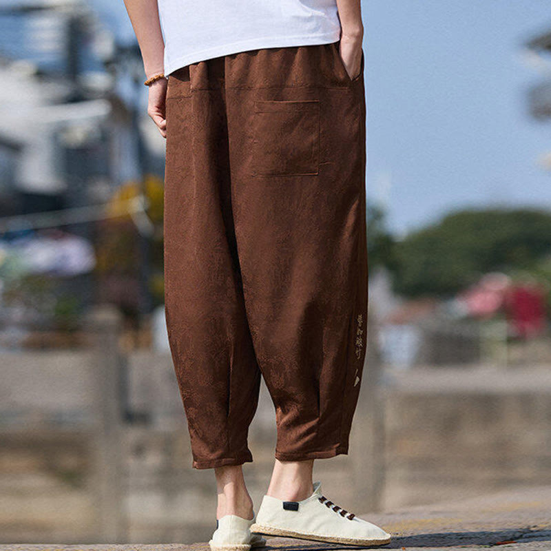 Buddha Stones Letni wzór haftu Spodnie ściągane sznurkiem męskie o długości 7-8 z kieszeniami - image 11