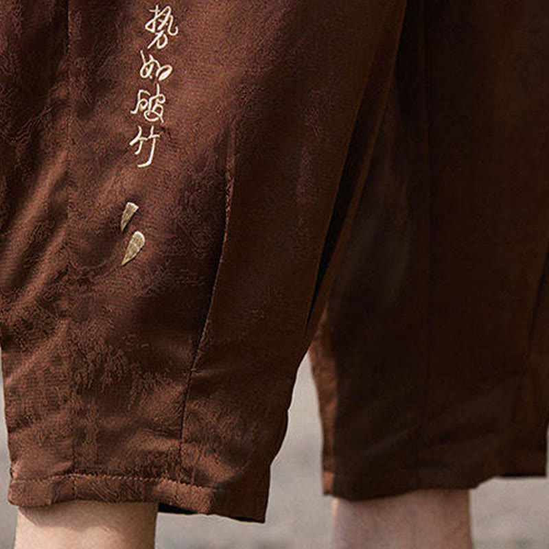 Buddha Stones Letni wzór haftu Spodnie ściągane sznurkiem męskie o długości 7-8 z kieszeniami - image 19