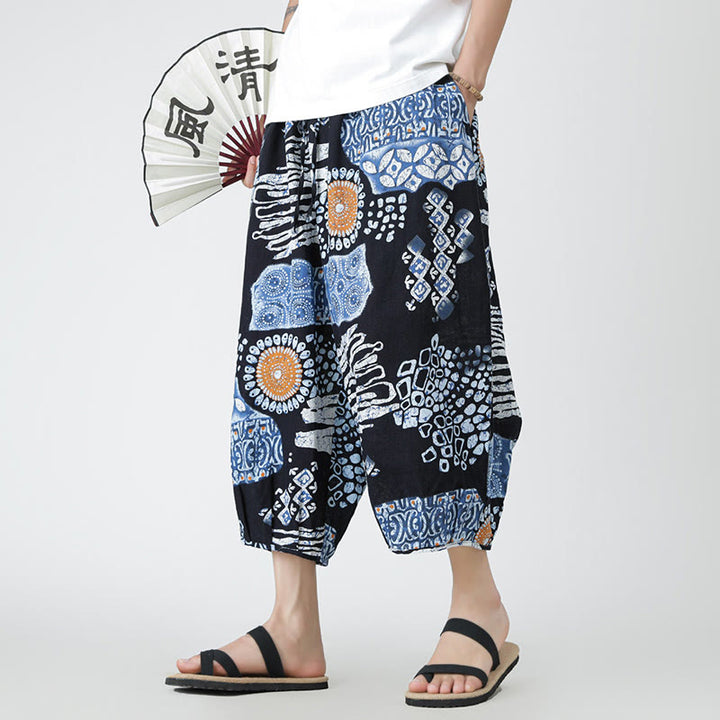 Buddha Stones Letni Kwadrat Patchwork Słoń Mandala Geometria Bawełna Len Męskie Spodnie Długość 7-8 Z Kieszeniami - image 39