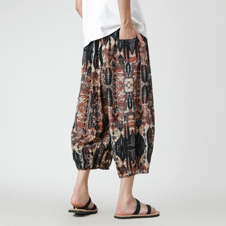 Buddha Stones Letni Kwadrat Patchwork Słoń Mandala Geometria Bawełna Len Męskie Spodnie Długość 7-8 Z Kieszeniami - image 14