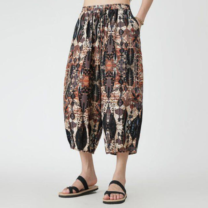 Buddha Stones Letni Kwadrat Patchwork Słoń Mandala Geometria Bawełna Len Męskie Spodnie Długość 7-8 Z Kieszeniami - image 16