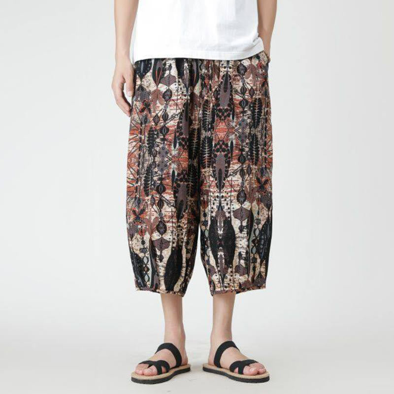Buddha Stones Letni Kwadrat Patchwork Słoń Mandala Geometria Bawełna Len Męskie Spodnie Długość 7-8 Z Kieszeniami - image 17