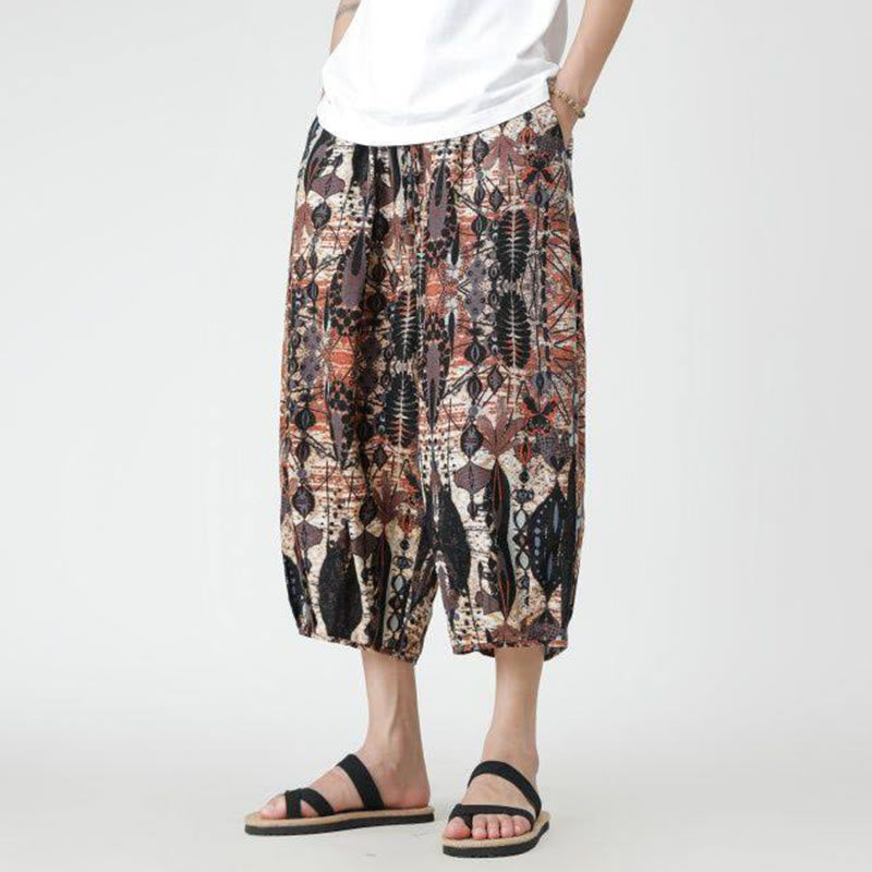 Buddha Stones Letni Kwadrat Patchwork Słoń Mandala Geometria Bawełna Len Męskie Spodnie Długość 7-8 Z Kieszeniami - image 12