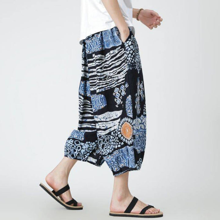 Buddha Stones Letni Kwadrat Patchwork Słoń Mandala Geometria Bawełna Len Męskie Spodnie Długość 7-8 Z Kieszeniami - image 33