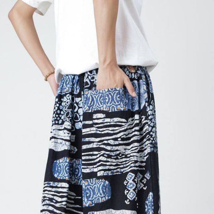 Buddha Stones Letni Kwadrat Patchwork Słoń Mandala Geometria Bawełna Len Męskie Spodnie Długość 7-8 Z Kieszeniami - image 40