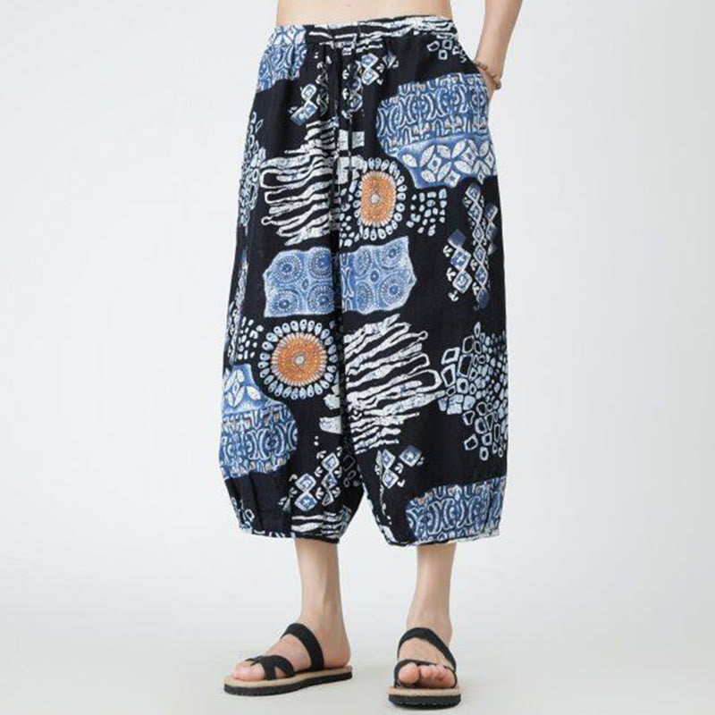 Buddha Stones Letni Kwadrat Patchwork Słoń Mandala Geometria Bawełna Len Męskie Spodnie Długość 7-8 Z Kieszeniami - image 38