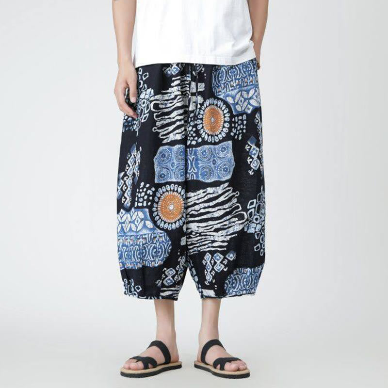 Buddha Stones Letni Kwadrat Patchwork Słoń Mandala Geometria Bawełna Len Męskie Spodnie Długość 7-8 Z Kieszeniami - image 32