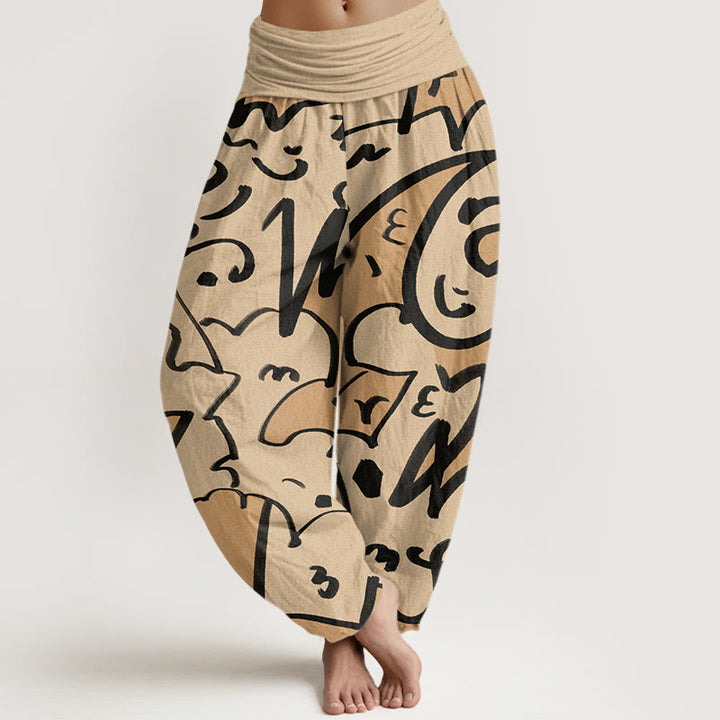 Buddha Stones Casual Zabawny Wzór Linii Doodl Damskie Spodnie Harem Elastyczna Talia - Blada nawłoć - US22, UK/AU26, EU54 (6XL) - image 1