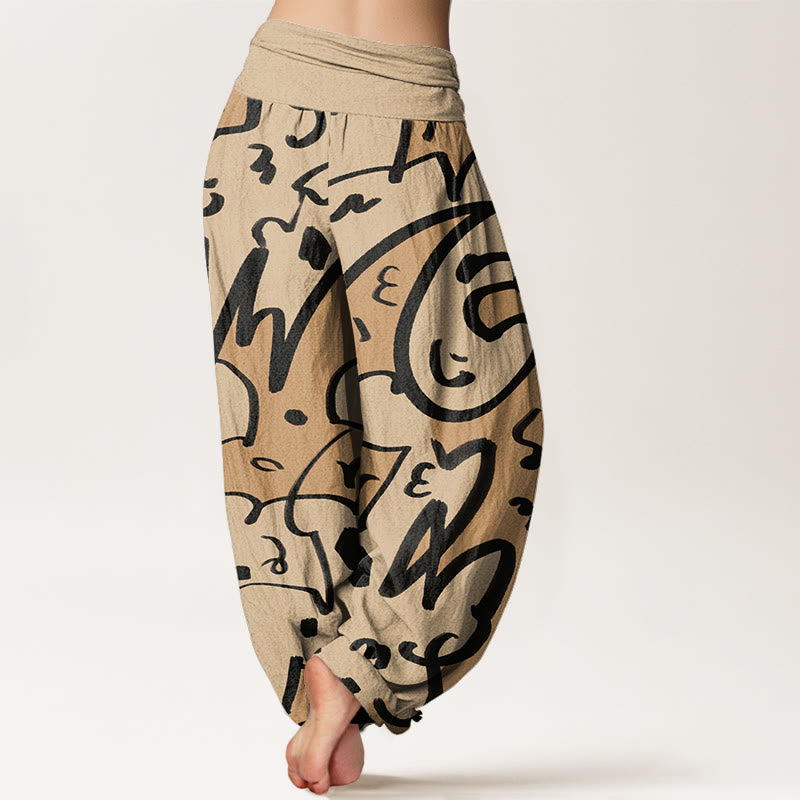 Buddha Stones Casual Zabawny Wzór Linii Doodl Damskie Spodnie Harem Elastyczna Talia - image 2