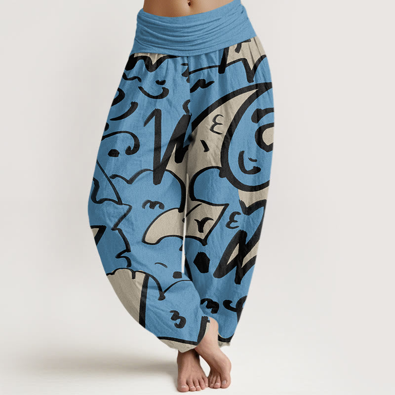 Buddha Stones Casual Zabawny Wzór Linii Doodl Damskie Spodnie Harem Elastyczna Talia - DodgerBlue - US22, UK/AU26, EU54 (6XL) - image 5