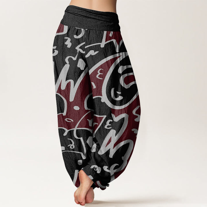 Buddha Stones Casual Zabawny Wzór Linii Doodl Damskie Spodnie Harem Elastyczna Talia - image 9
