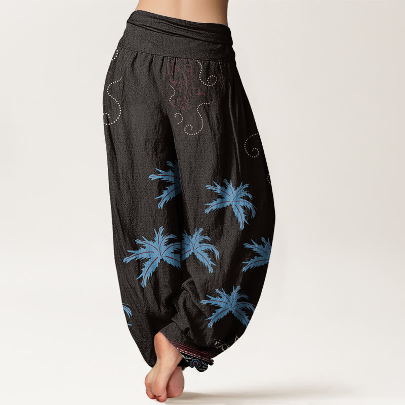 Buddha Stones Casual Floral Scroll Tropical Palm Pattern Damskie spodnie haremowe z elastyczną talią - image 2