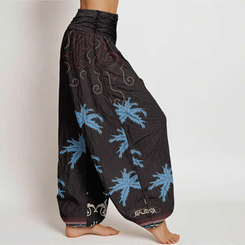 Buddha Stones Casual Floral Scroll Tropical Palm Pattern Damskie spodnie haremowe z elastyczną talią - image 3