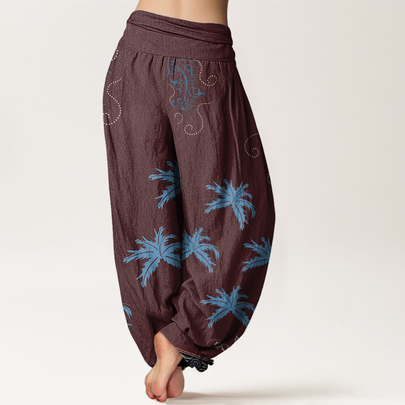 Buddha Stones Casual Floral Scroll Tropical Palm Pattern Damskie spodnie haremowe z elastyczną talią - image 6