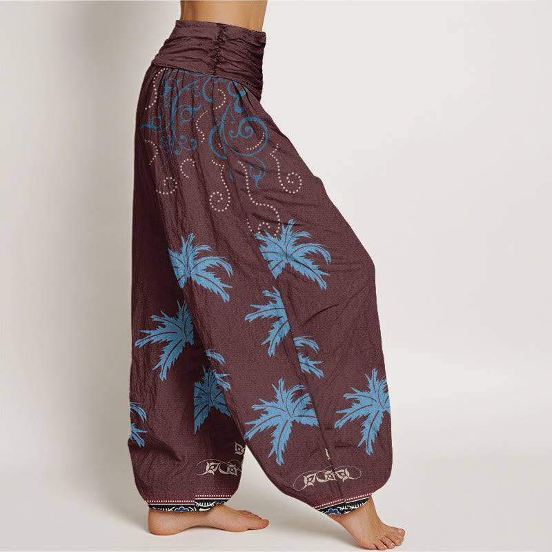 Buddha Stones Casual Floral Scroll Tropical Palm Pattern Damskie spodnie haremowe z elastyczną talią - image 7