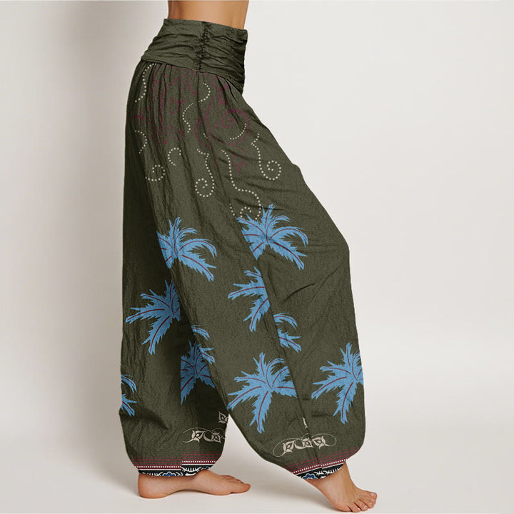 Buddha Stones Casual Floral Scroll Tropical Palm Pattern Damskie spodnie haremowe z elastyczną talią - image 10